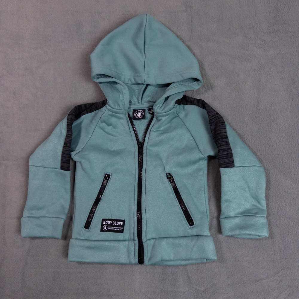 Body Glove Zip Up Hoodie Toddler 3T Teal Blue Good Sporty Raglan Fleece